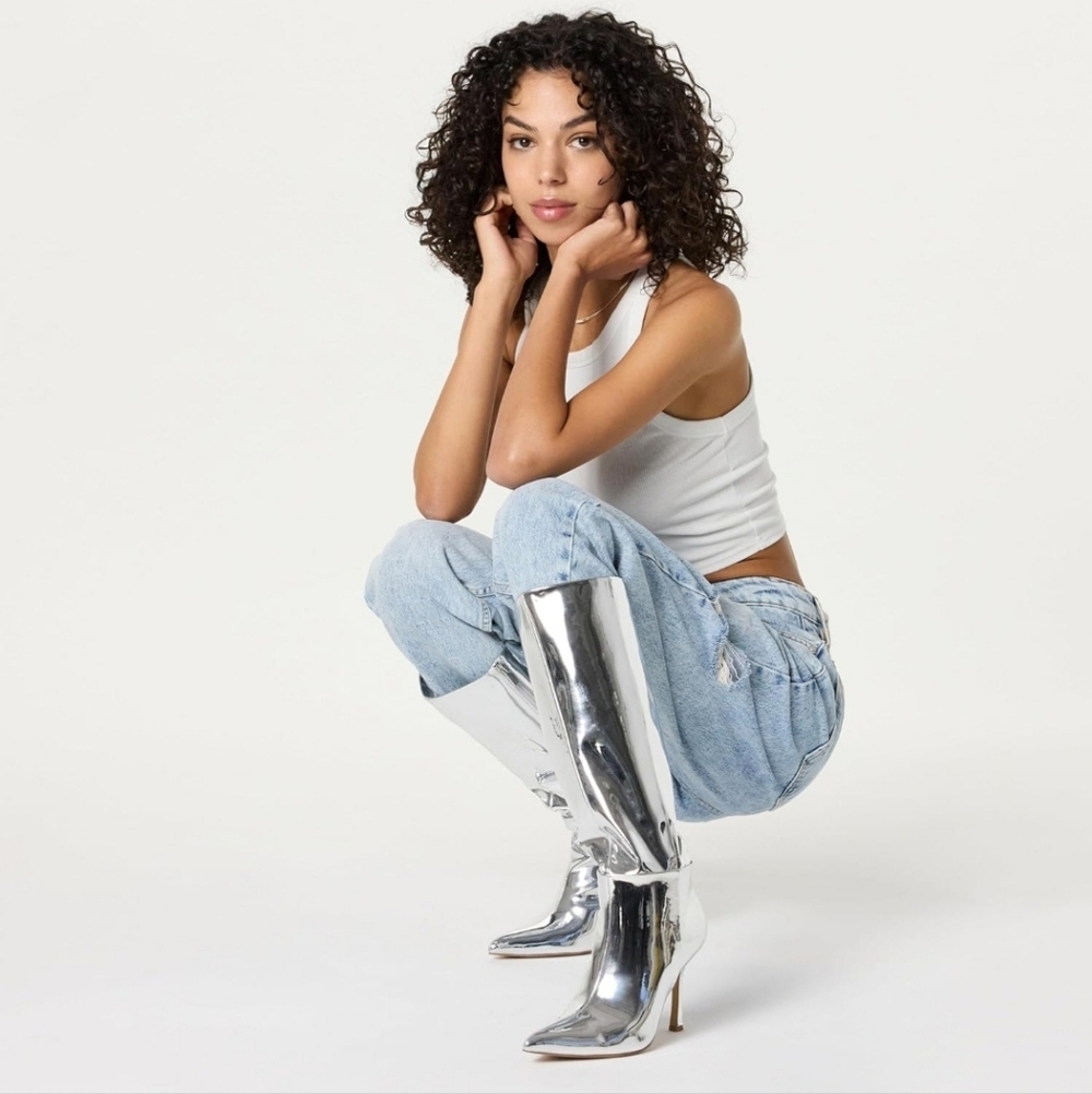 The Drop Women's Gemini Tall Heeled Boot Silver Mirror Sz: 7 NWT - Picture 2 of 11